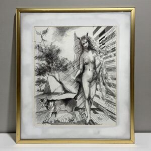 PIERRE QUELOZ - Dessin encre de Chine et crayon "BASTET"
